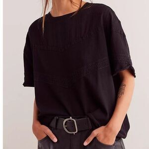 Free People We The Free Dorothy Tee Tunic Top Oversized Lace Black XL 286486
